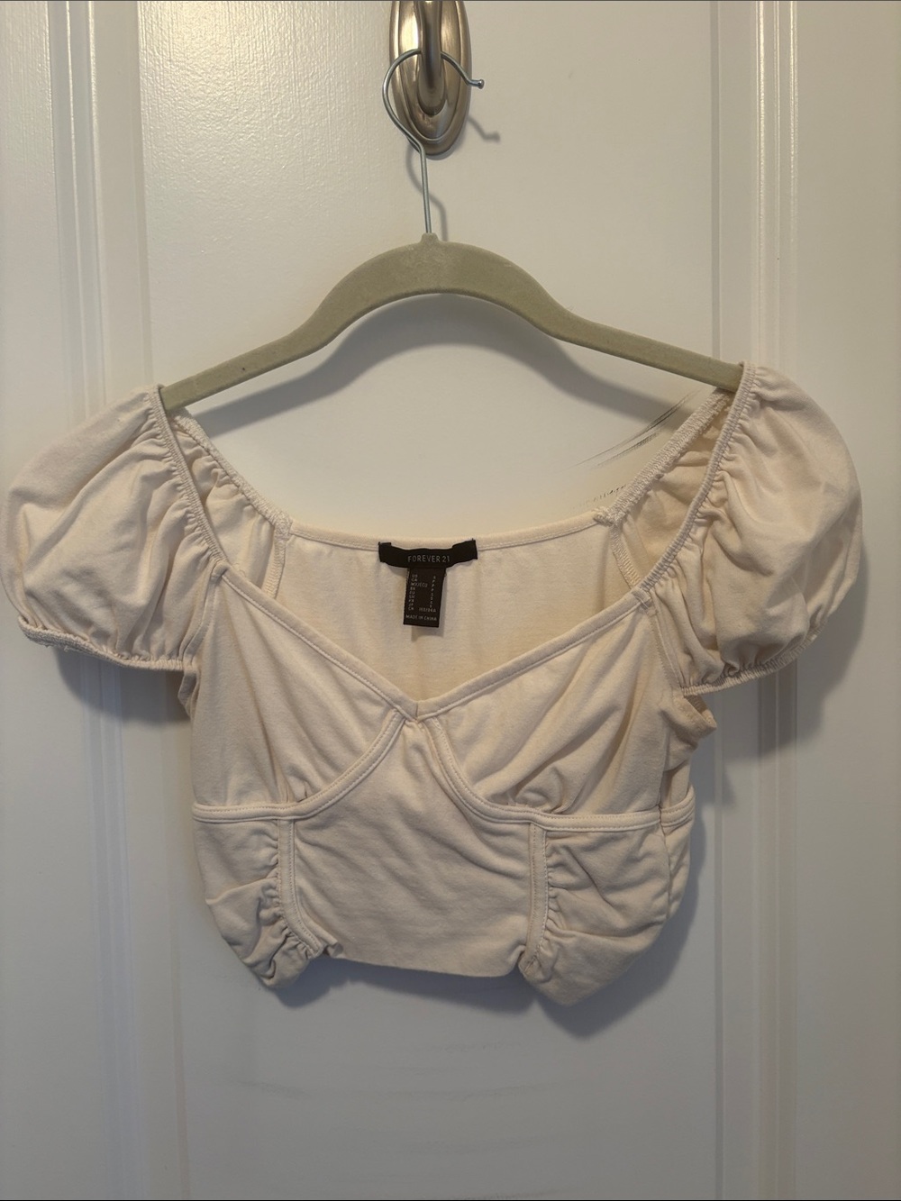Forever 21 Cream Puff Sleeve Cropped Top